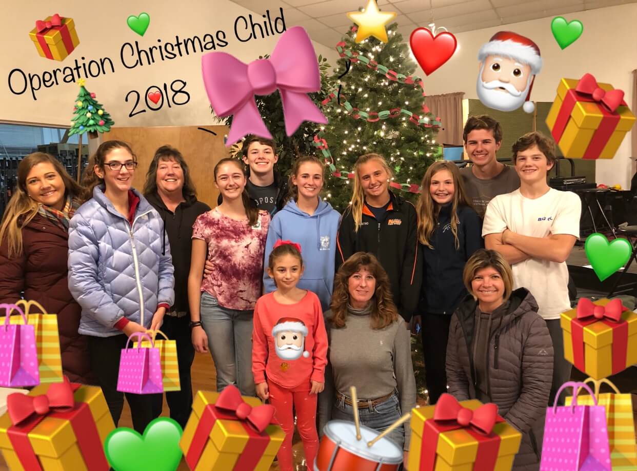 2019 Operation Christmas Child Service Project. Bottom row left to right: Regan Capone