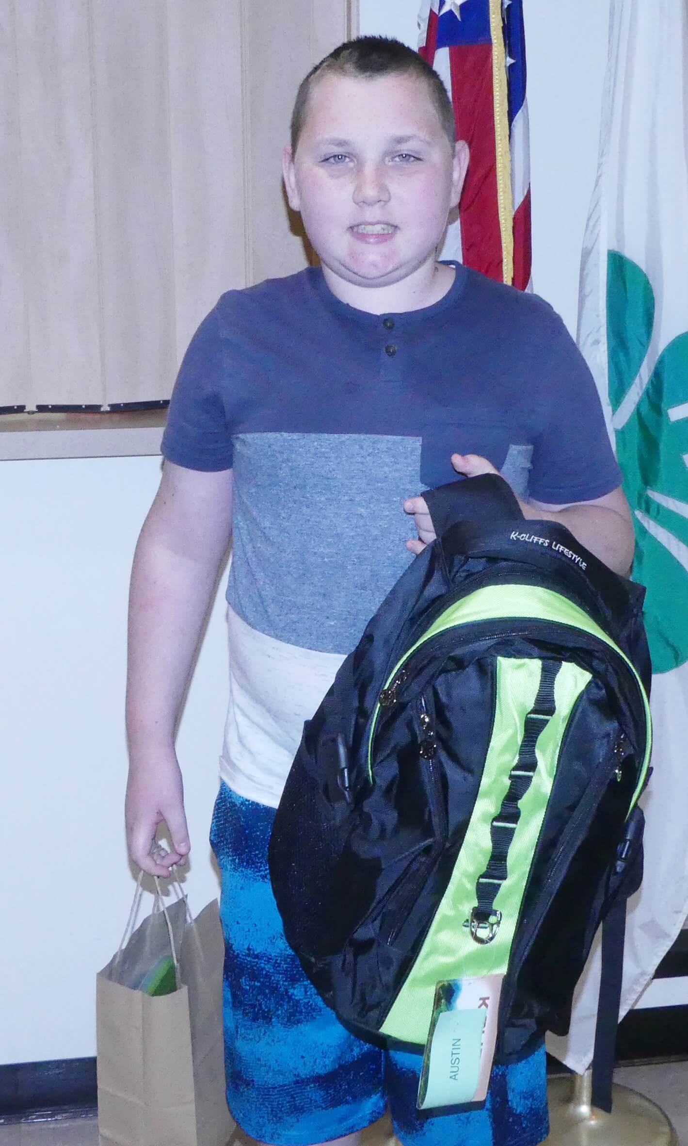 Austin Moore is ready to start high school with his new backpack full of school supplies that he received at the Grandparents Raising Grandchildren program held Aug.14 at Rutgers Cooperative Extension of Cape May County.