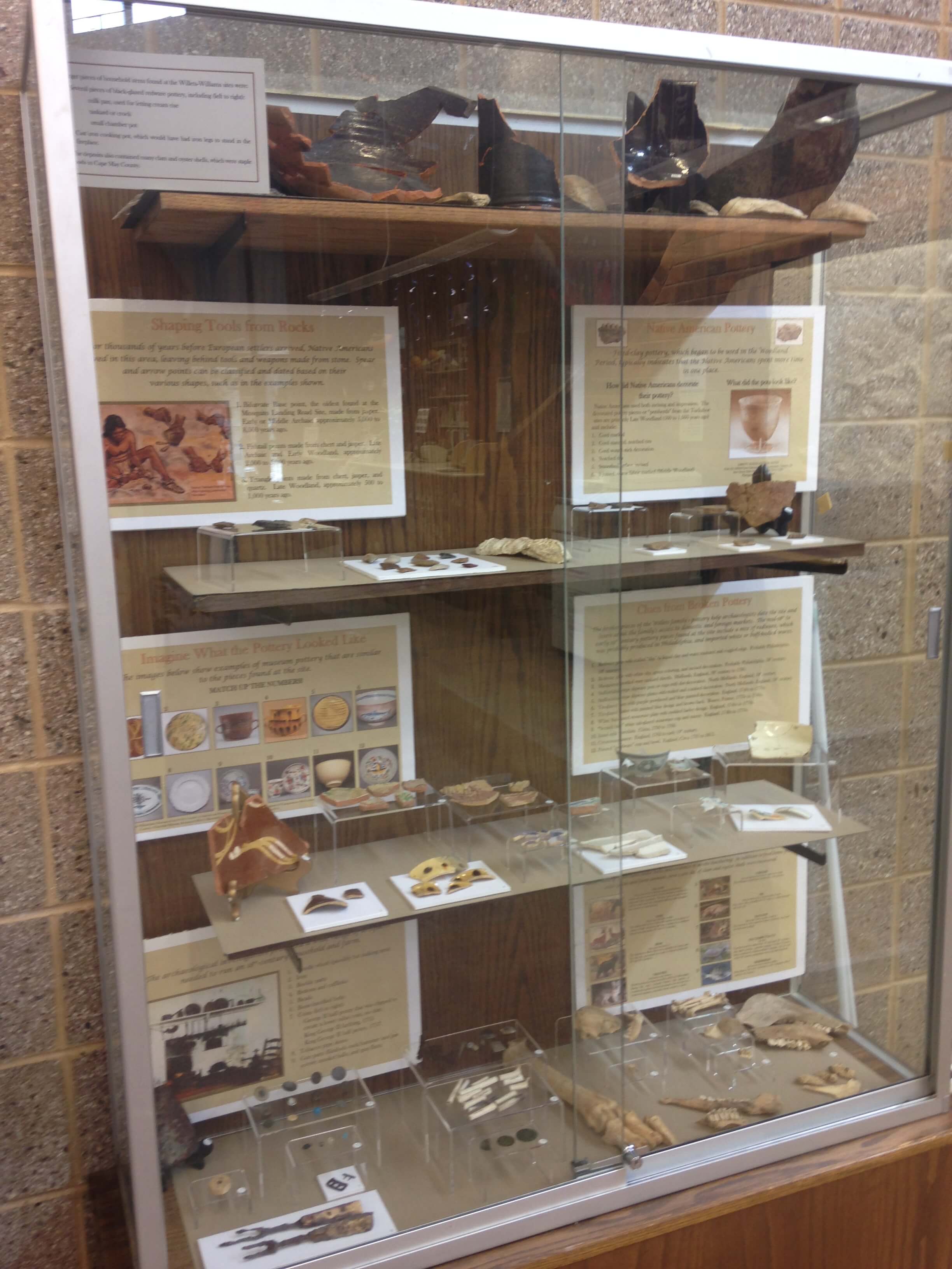 Recently discovered Native American artifacts on display at the Upper Township Library in Petersburg.