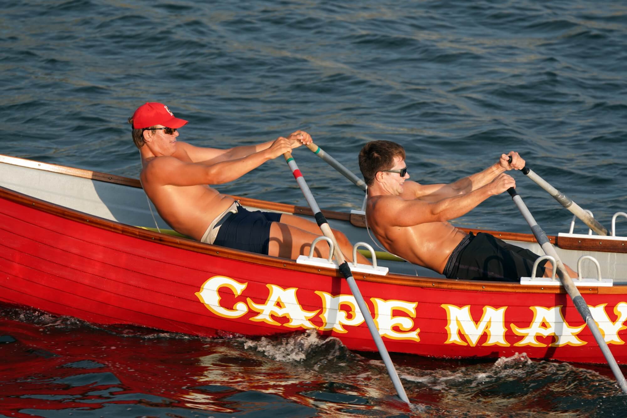 Cape May Beach Patrol's John Knies and Robert Moran lead the race pack all during the first half of the contest and finished eighth overall with time of 2 hours 46 minutes 54 seconds.  