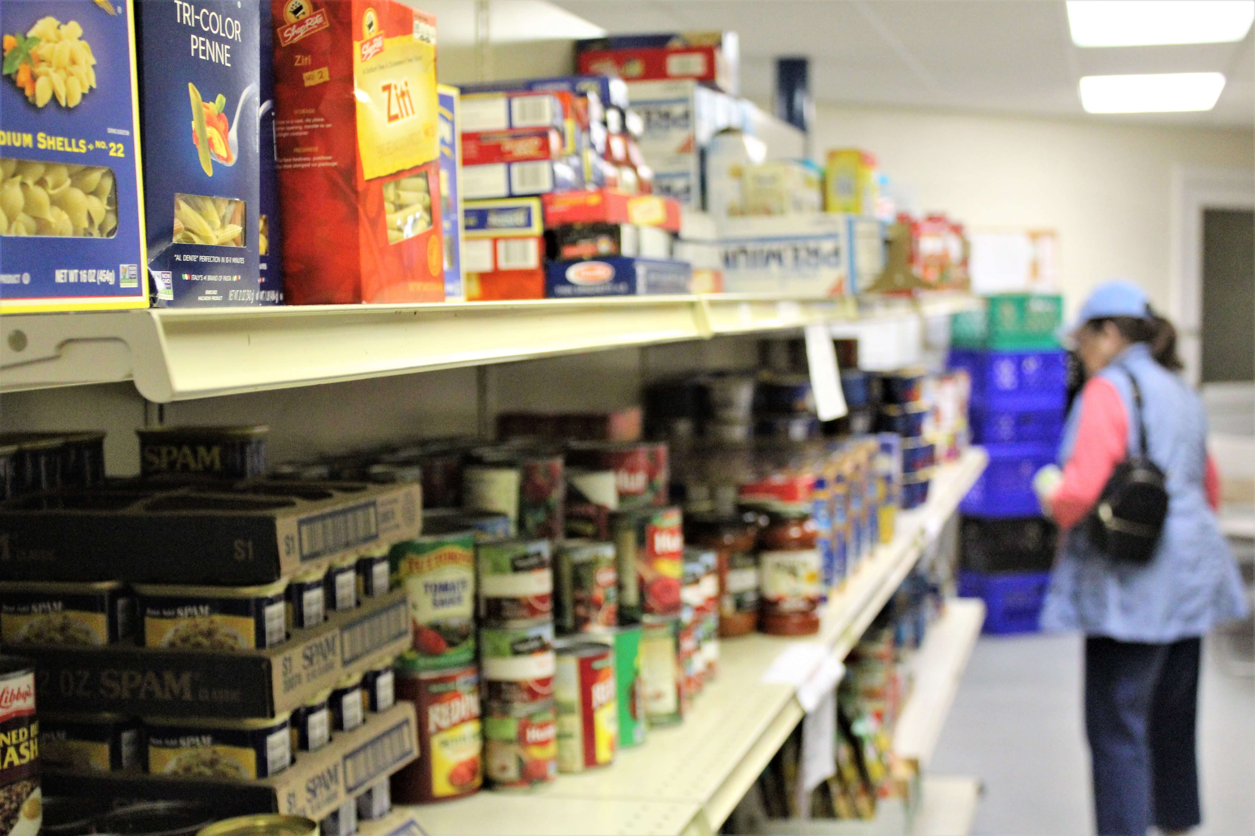 Boxes and cans of food await distribution at the Ocean City Food Cupboard