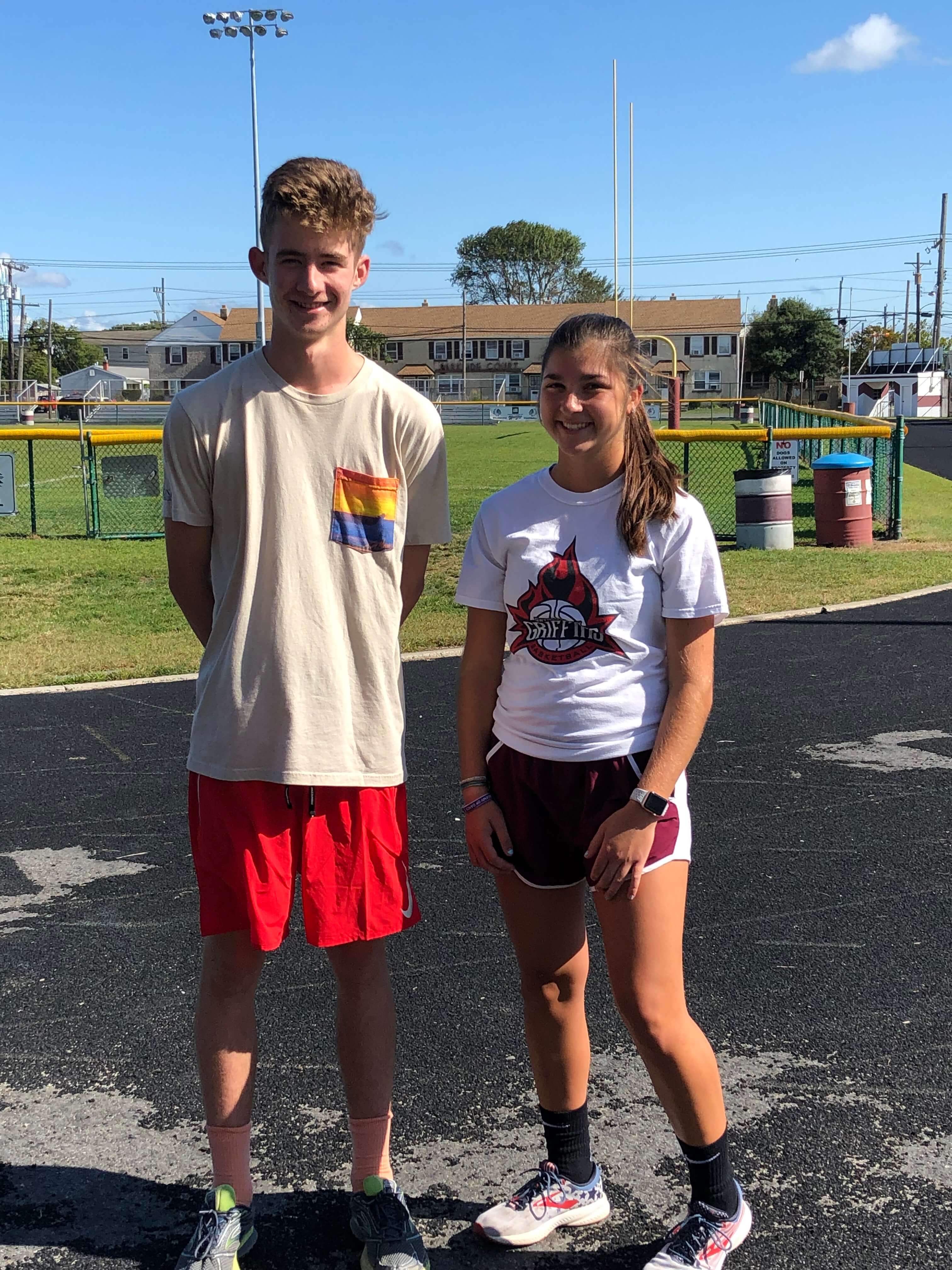 Noah Pruszinski (left) and Ava Troiano (right) at cross country practice in Wildwood.