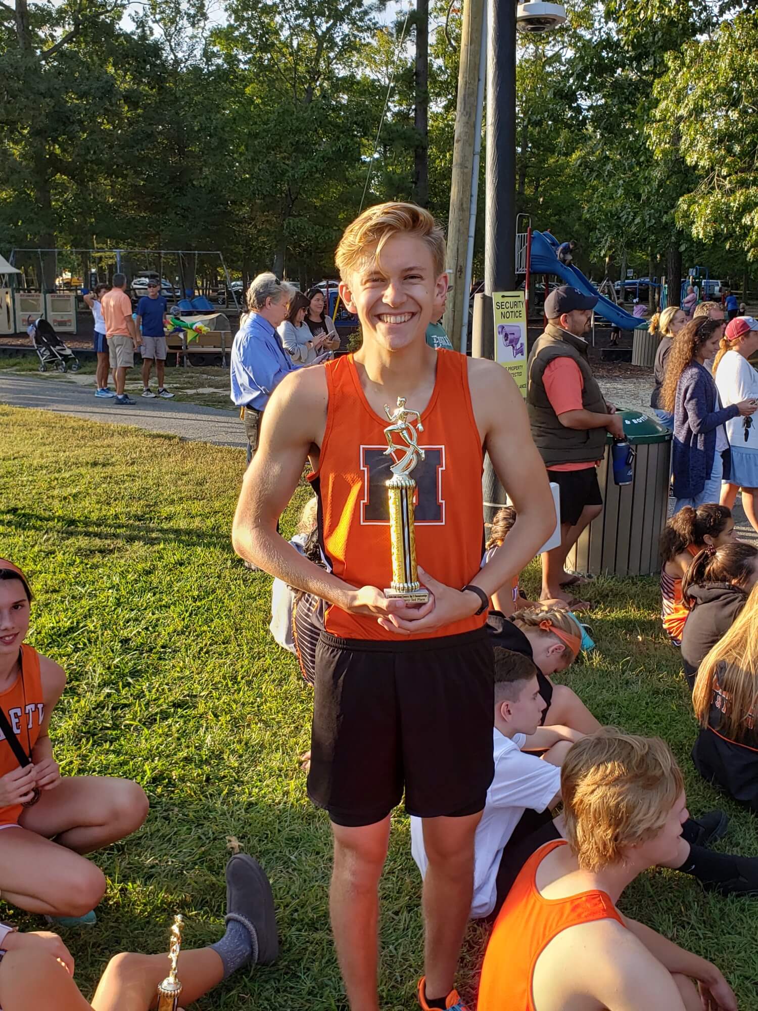 John Hargest celebrates placing third in the Big-Five race at Cape May County Park Sept. 27.