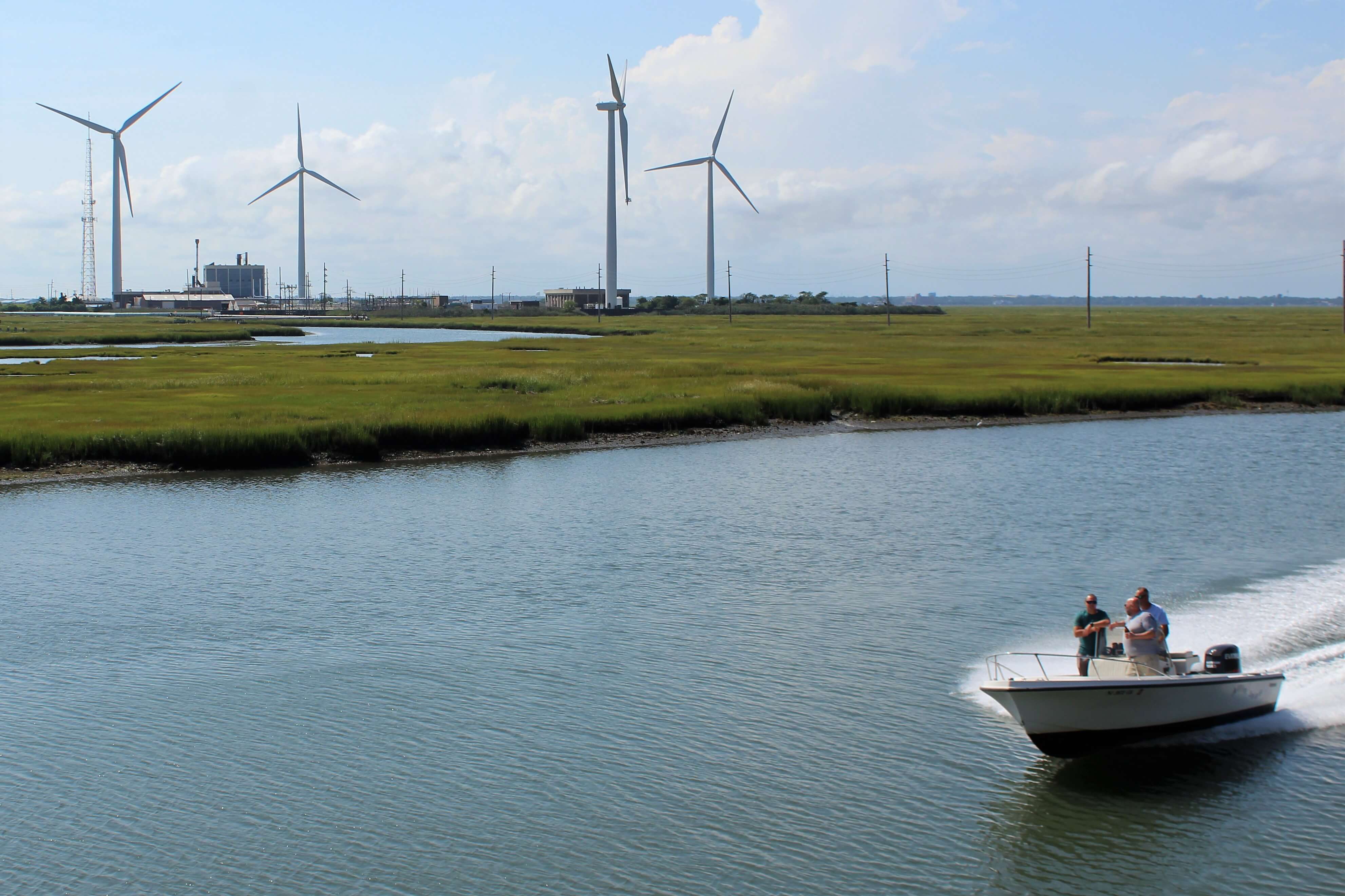 Wind turbines in Atlantic City were installed in 2005 as part of a clean-energy initiative undertaken by the Atlantic County Utilities Authority.  