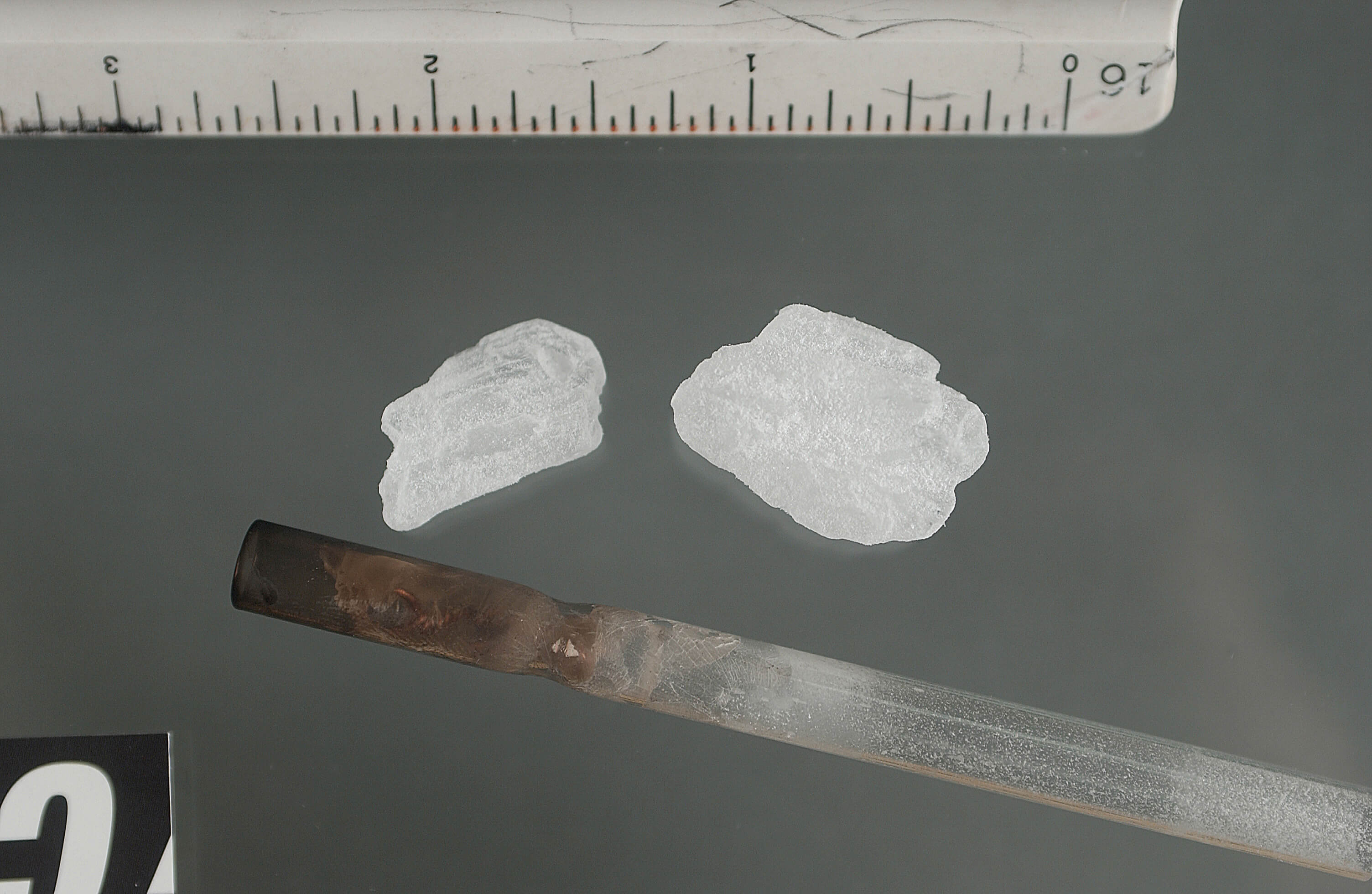 "ICE" Methamphetamine crystals with pipe.