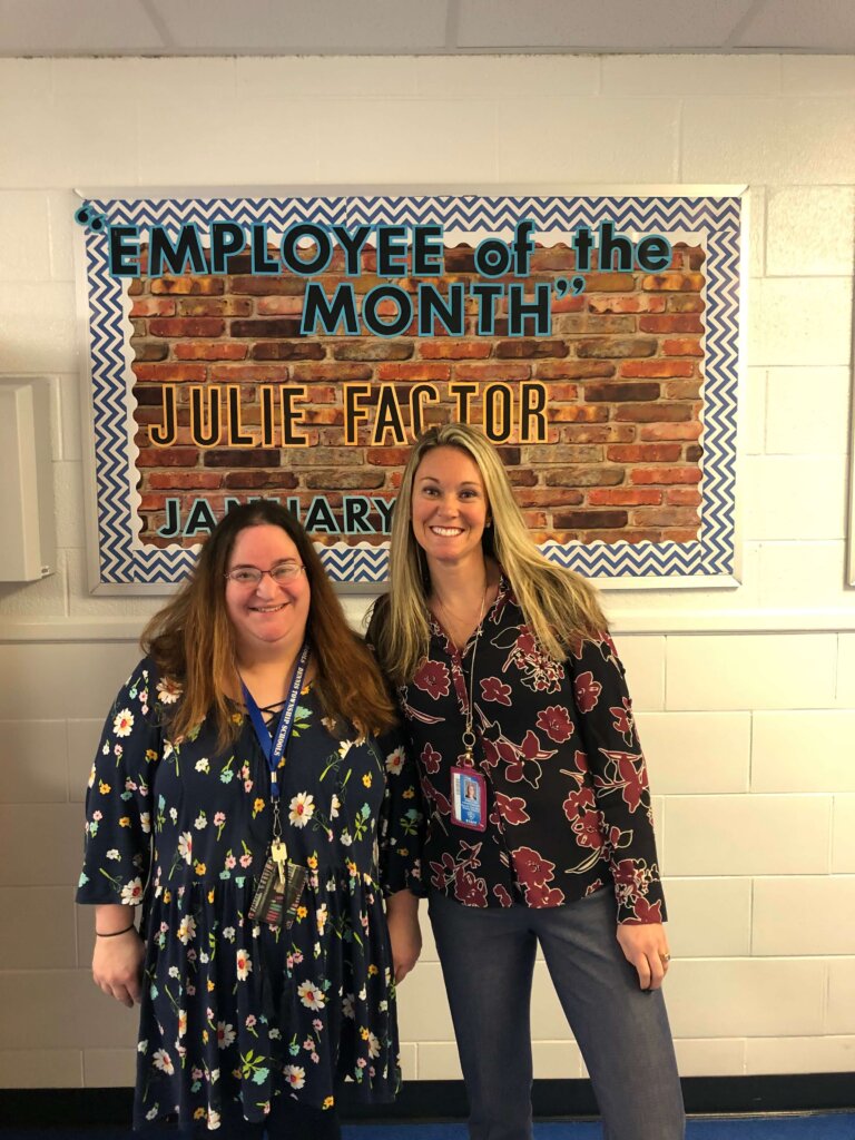 Dennis Township Schools' January Employee of the Month Julie Factor andPrincipal Jamie VanArtsdalen.