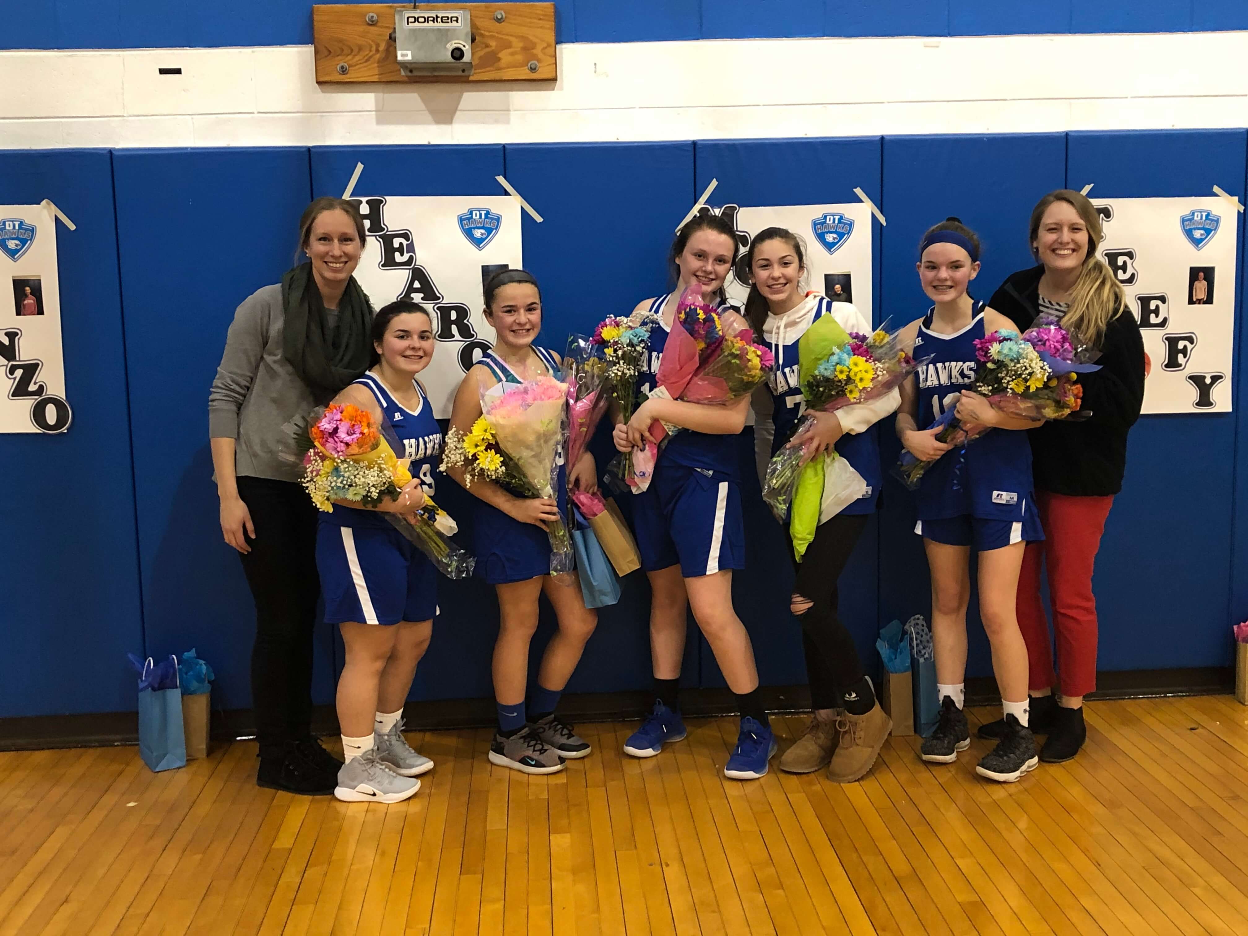 DTMS eighth grade Girls' Basketball players and coaches: Coach Player