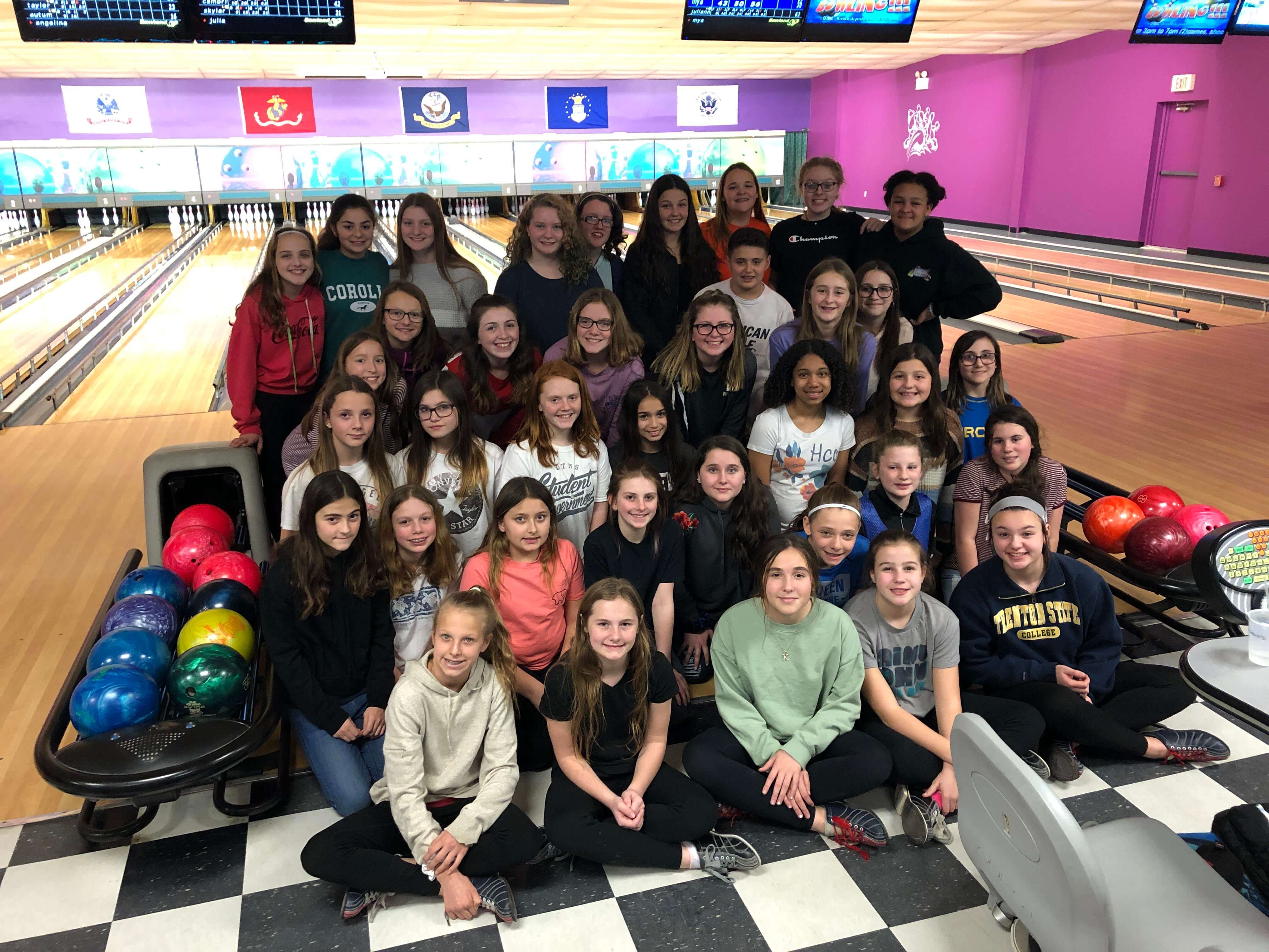 Dennis Township Middle School's Future Educators of America and Hawkettes at Mouse Trap Bowling Alley.