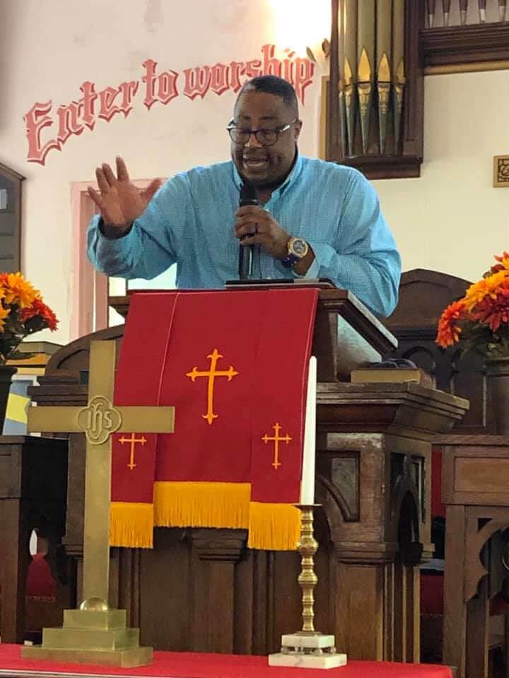 Rev. Harold Harris speaks  at Macedonia Baptist Church.