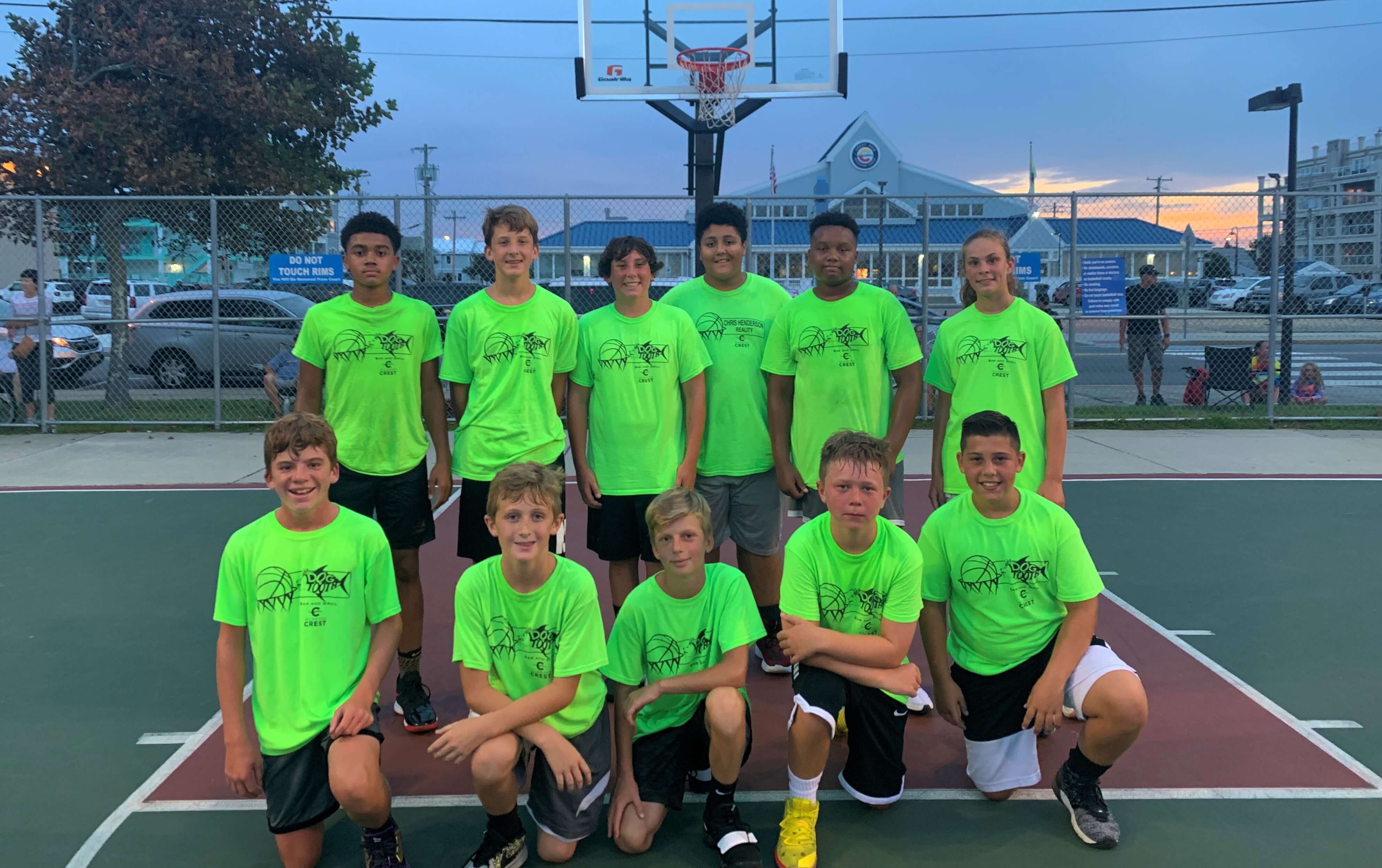 The Dogtooth Bar & Grill team won the grades 6-8 division championship in the Wildwood Crest Recreation summer basketball league. Pictured are (from left): front row – Burke Fitzsimons