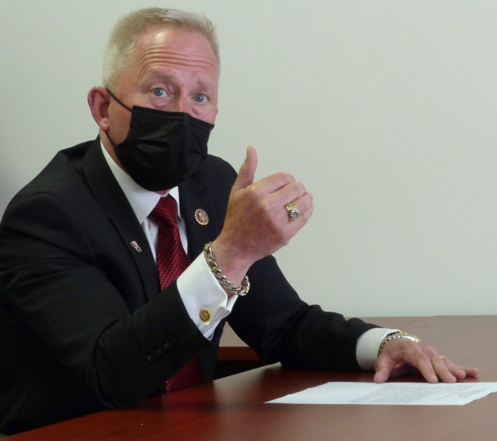 U.S. Rep. Jeff Van Drew (R-2nd) masks up for a meeting with Herald staff and Cape Issues members Oct. 7.