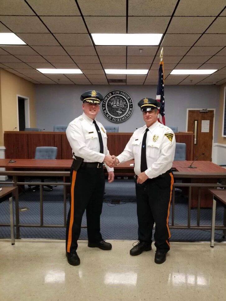 Retiring Chief William Mastriana (left) along with new Chief William Priole (right) at the swearing in.