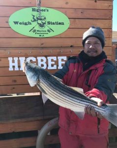 Higbee’s Bait and Tackle’s first keeper striper. 