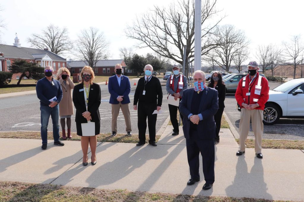 Cape May County elected officials recognized March as Red Cross Month with a flag raising ceremony at the county's administration building