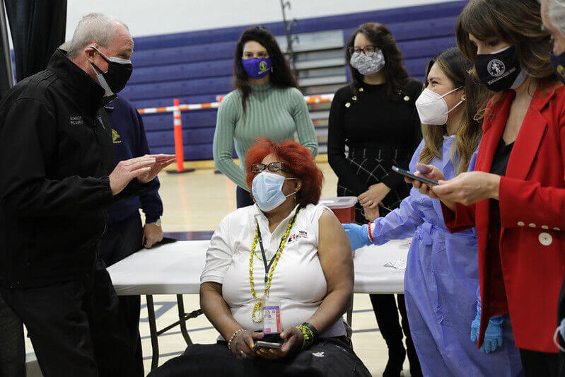 Gov. Phil Murphy tours a New Jersey vaccination facility. 