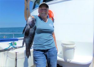 Joan Thornton and her sea bass.