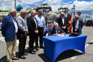Gov. Phil Murphy signs the clean energy bill package with Seaside Heights with Mayor Tony Vaz