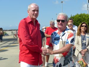 Gov. Phil Murphy and Mayor Peter Byron met with a pool of reporters outside the Wildwoods Convention Center July 4 to announce that $4 million from New Jersey’s fiscal year 2022 budget will be assigned to Wildwood for Boardwalk restoration.  