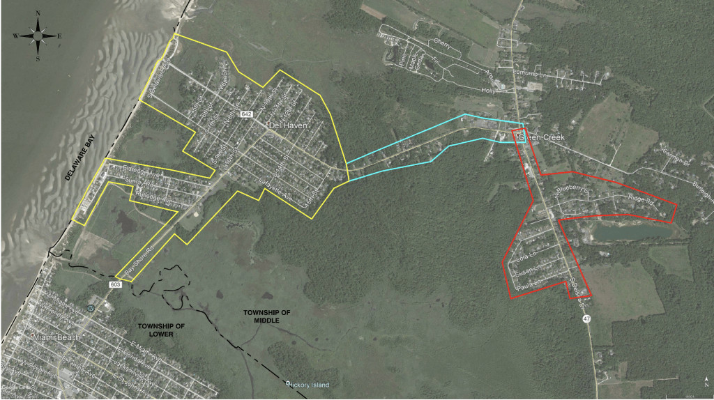 This engineering map shows the Del Haven area that would receive fresh water through a partnership between the Lower Township MUA and Middle Township.