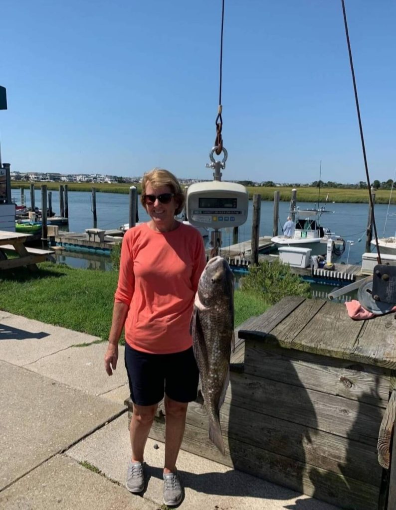 Barb Tudor and her 26.2-pound drumfish.
