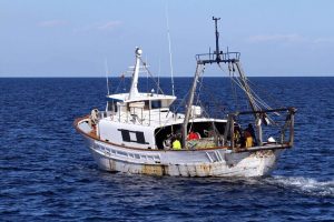 Trawler fishing boat working in open waters