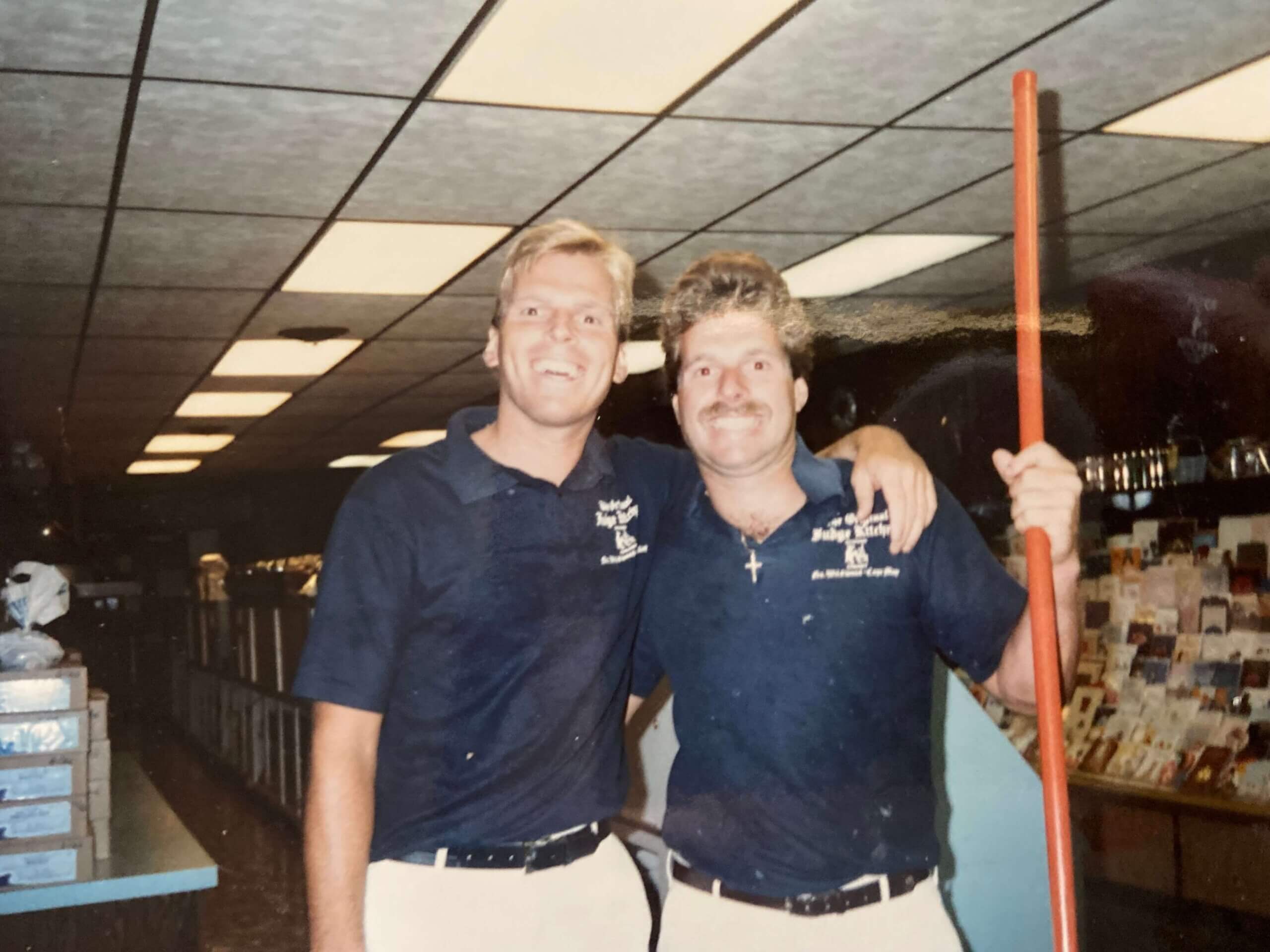 Joe and Paul Bogle pose for a photo soon after the opening of a "Fudge Kitchen" in the 1980s.