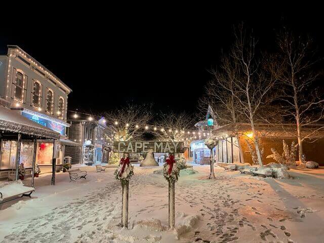 Cape May in the snow at night on Jan. 3.