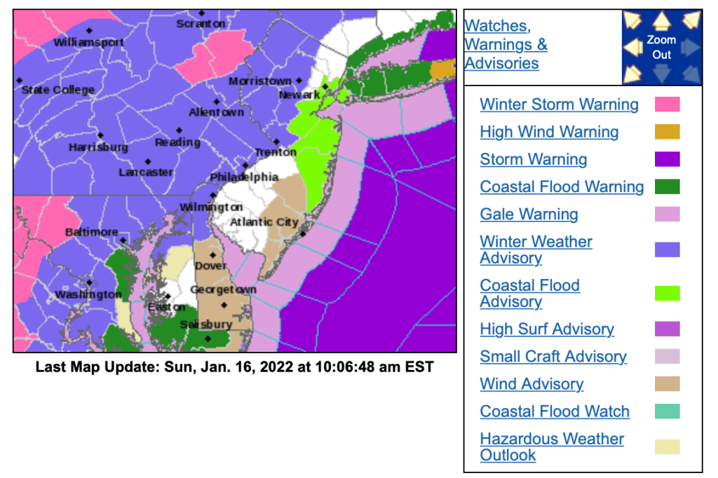 A National Weather Service map issued Jan. 16.