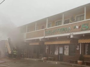 Crews battle a blaze in the Sal's Pizzeria building on New Jersey Avenue in Wildwood Crest.