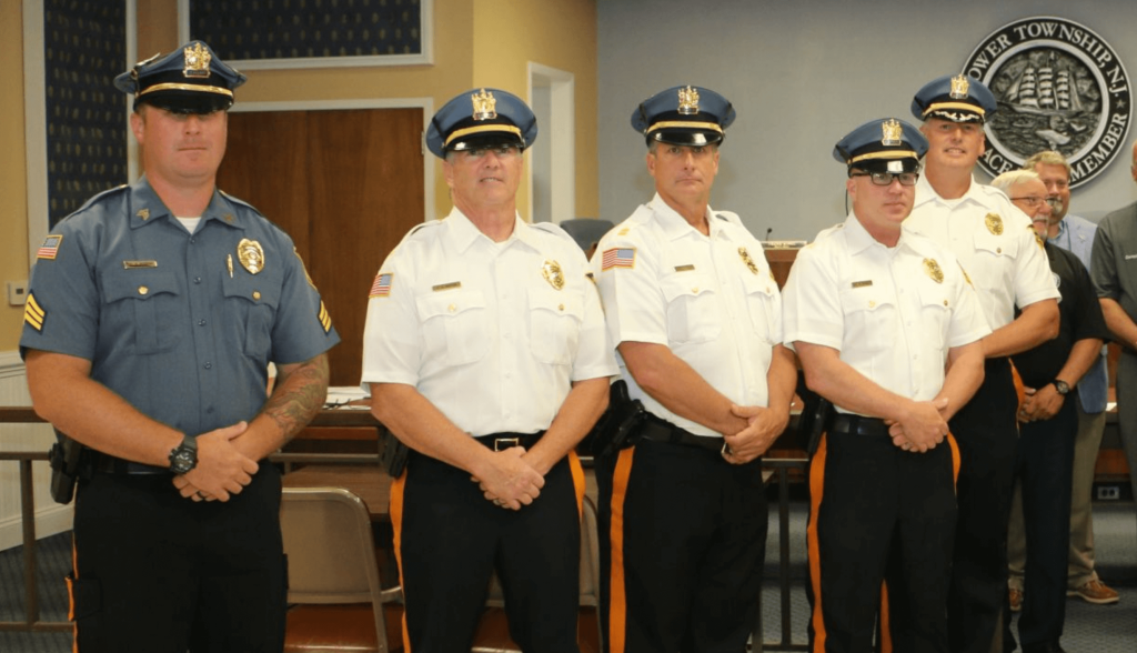 Lower Township police officers at a 2019 swearing in ceremony.