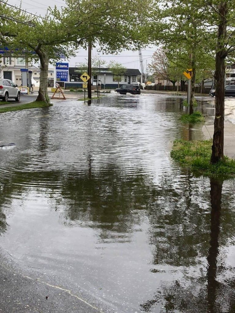 A May 8 shot of a flooded street near the Cape May Wawa. 