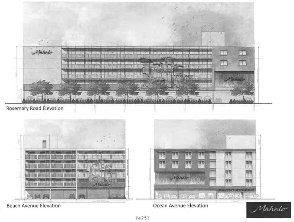 Early drawings of the proposed Mahalo hotel. The amended site application may include revisions; that plan is expected to appear soon.