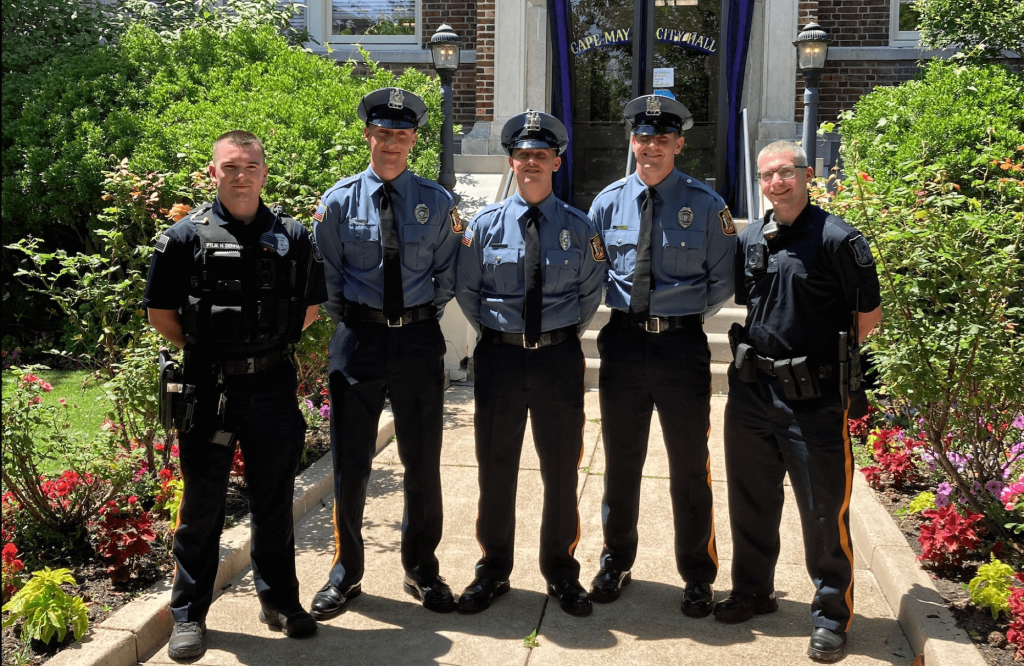 The five newly sworn in officers pose for a picture in front of the Cape May city hall June 15.