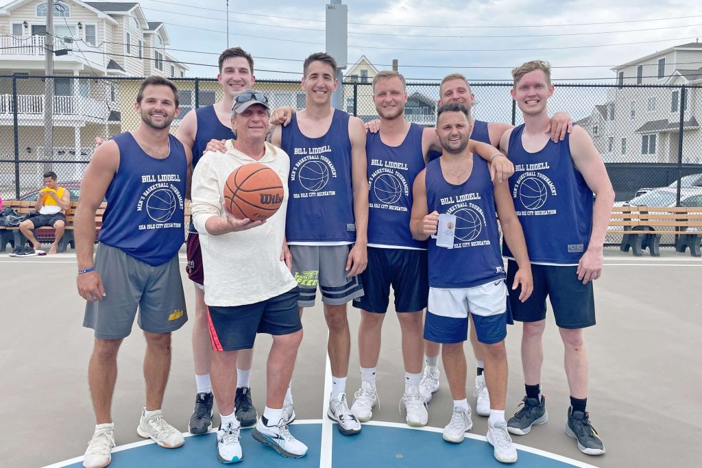 “Team Speed” won top-honors during the second annual Bill Liddell Men’s Basketball Tournament in Sea Isle City June 11. Shown with the event’s namesake