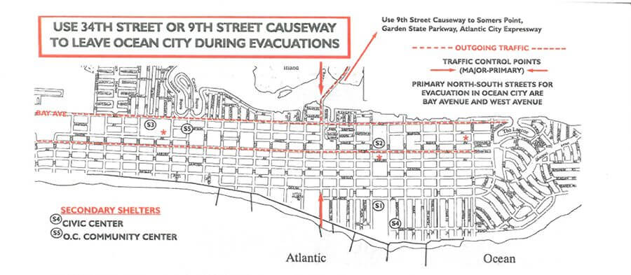 A map of the Ocean City evacuation plan. The emergency system will be tested June 7. The public is advised that the noise will be a drill.