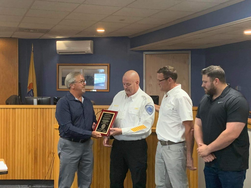 Middle Township Committee honors retiring Emergency Medical Services (EMS) Chief Sean McDevitt at its June 6 meeting. Pictured from left