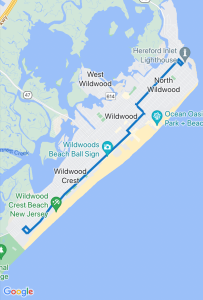 A map of the jitney's route in the Wildwoods.
