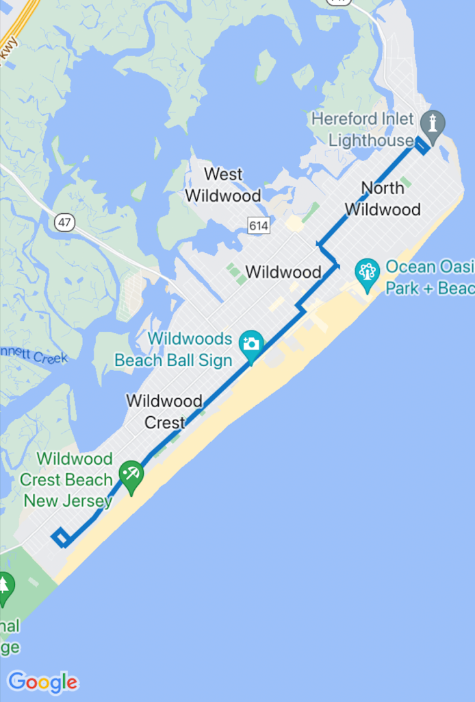 A map of the jitney's route in the Wildwoods.