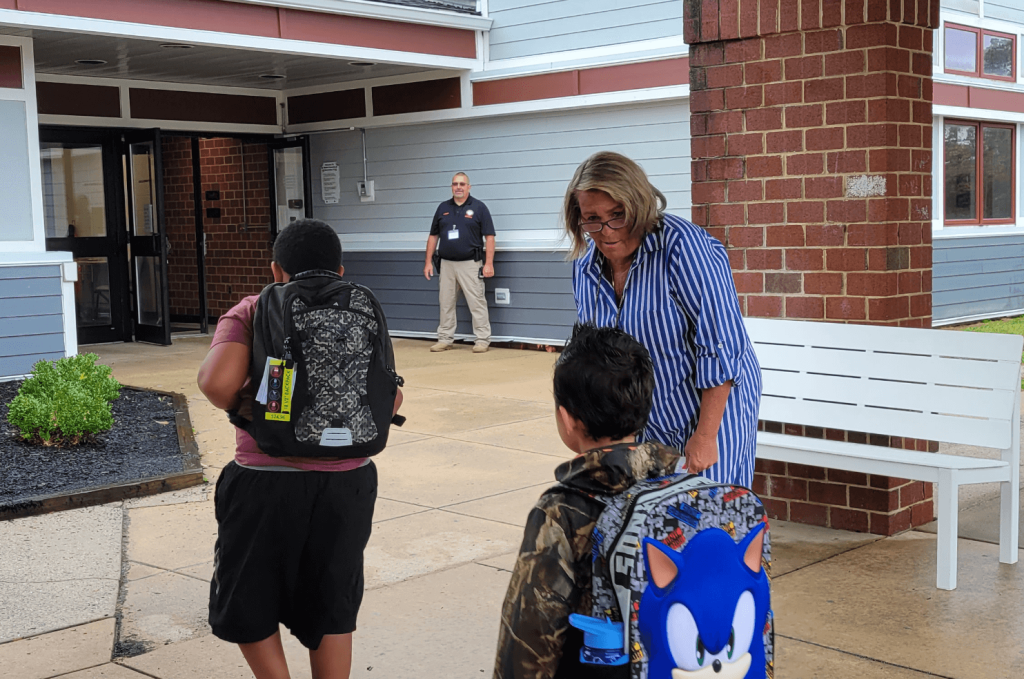 Elementary school students in Middle Township enter for their first day of school