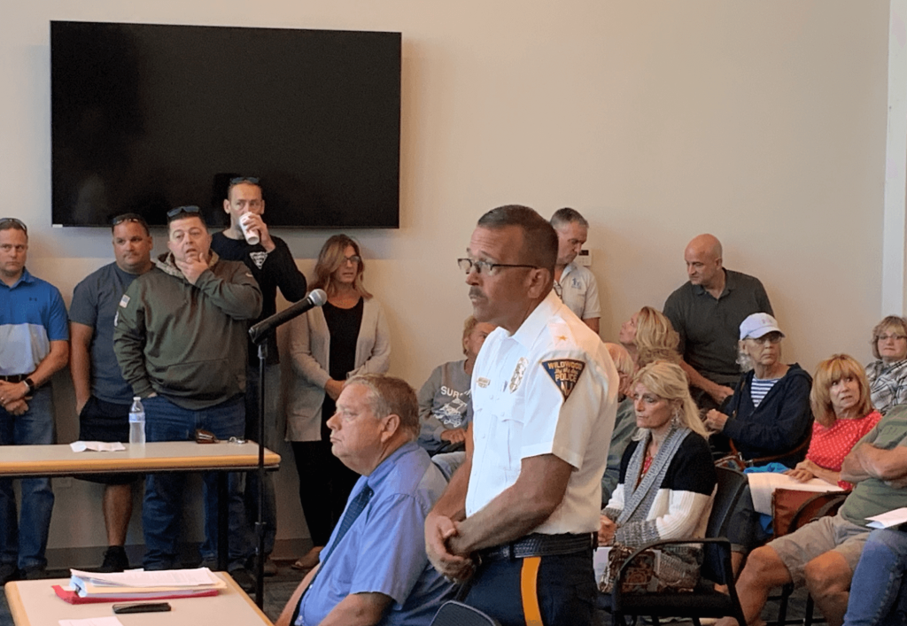 Wildwood Police Chief Robert Regalbuto addresses the Wildwood city leaders and the public at the commissioner's meeting Sept. 28