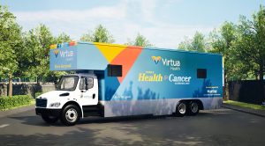An artist's rendering of Virtua's upcoming Mobile Health and Cancer screening unit. The new unit will bring expanded access to breast cancer screenings and other forms of cancer detection.