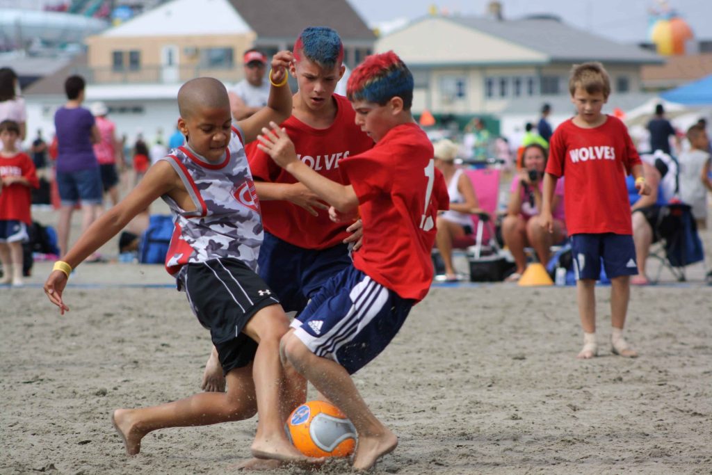 Kids play soccer at one of the Wildwoods' soccer events that draw large crowds each summer.