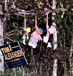 A photo circulating online appears to depict stuffed dolls hanging from nooses tied to a tree above a sign for a Black candidate for Congress. Police in Middle Township confirmed to the Herald that an investigation is ongoing