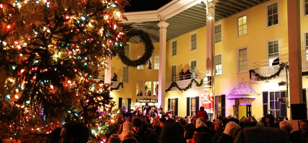 Hundreds of guests stand around the Congress Hall Christmas moments after it was lit.