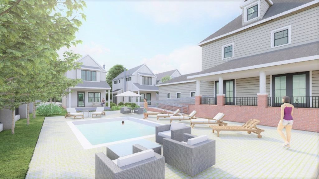 Shown is a rendering of the pool area that will be a part of the accommodations being constructed by BMS Restaurant Holdings – a new venture but in the same neighborhood as some of their other businesses.