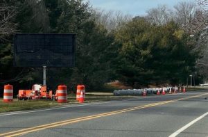 Construction equipment is set up along Dias Creek Road