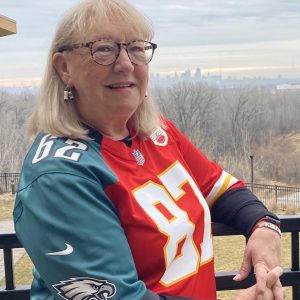 Donna Kelce in her custom half-Eagles