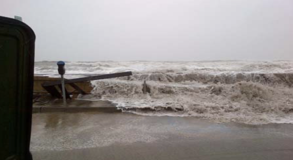 A photo taken at 2nd Avenue in North Wildwood during Hurricane Sandy in 2012 shows the ocean breaching a city bulkhead.