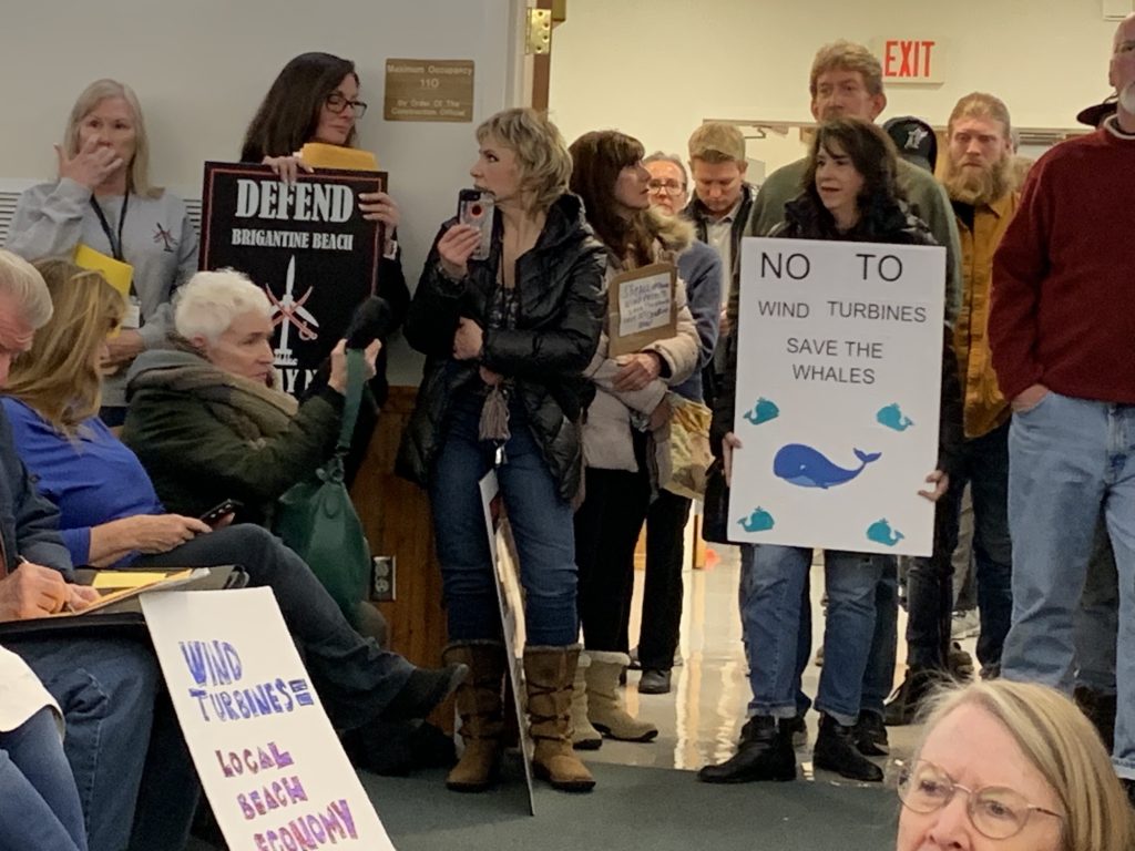 Citizens came to Upper Township from various New Jersey communities to protest Upper Township’s perceived actions or inactions related to a proposed offshore wind farm in the ocean. Electrical lines from the wind farm could link up to a substation at Beesley’s Point.