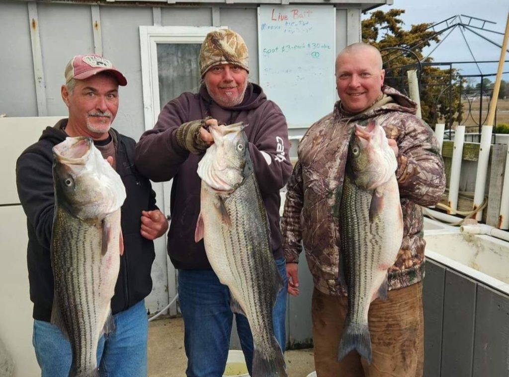 Happy anglers with their Opening Day stripers. 